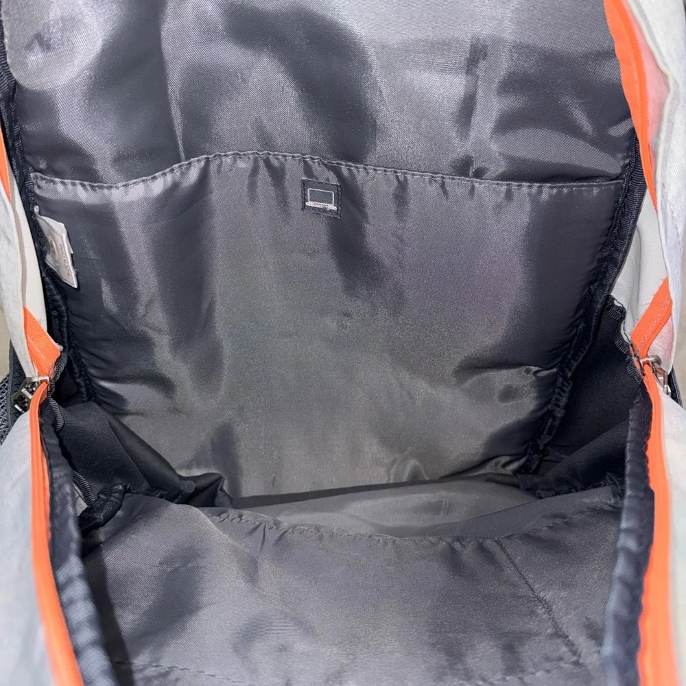 adidas Light Gray Backpack with Teal Accents and Orange Zippers - Picture 3 of 7